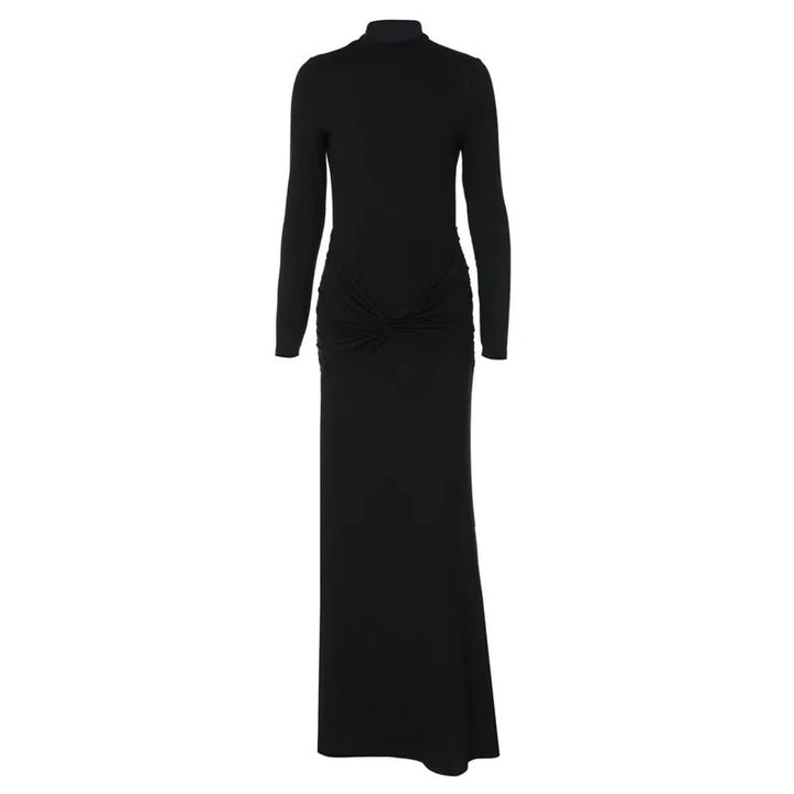 Turtleneck open-back maxi dress with ruching decoration - Ilayil