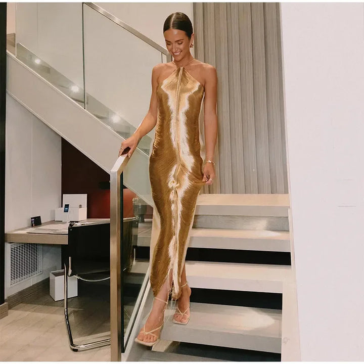Maxi Dress with Shiny Threads and Open Back - Ashley