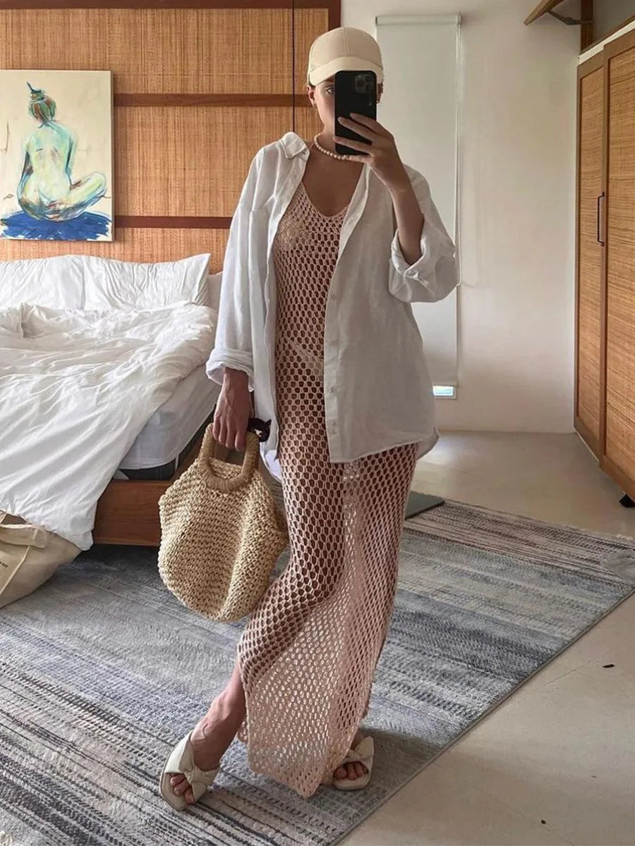 Mesh Maxi Beach Dress with Open Back - Capri