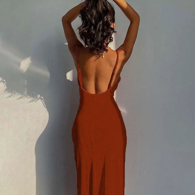 Summer midi knitted dress with slit decoration - Smile