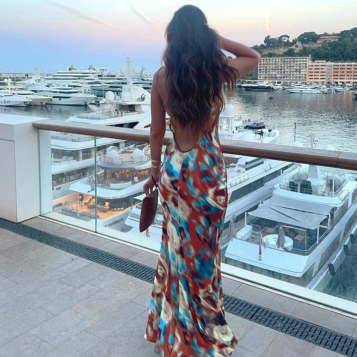 Colorful Satin Maxi Dress - Skylar