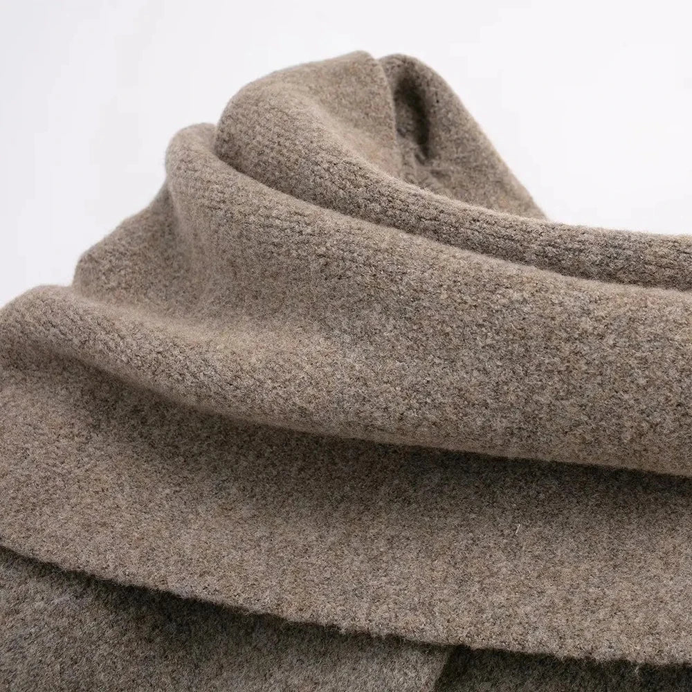 Wool Coat with Scarf Design, Button and Pocket Details - Lorenzo
