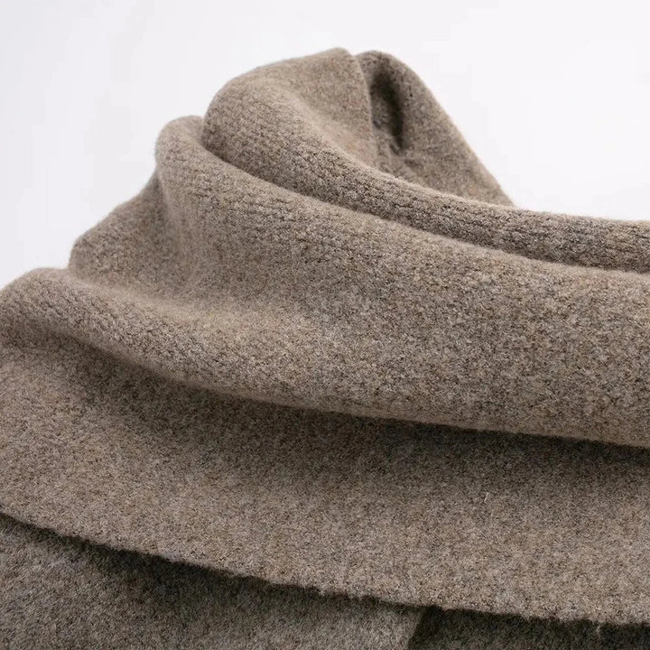 Wool Coat with Scarf Design, Button and Pocket Details - Lorenzo