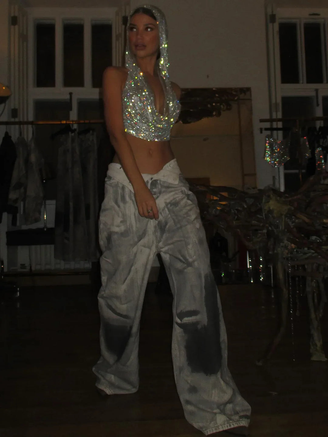Sparkling Sequin Top with Hat and Open Back Design - Willow