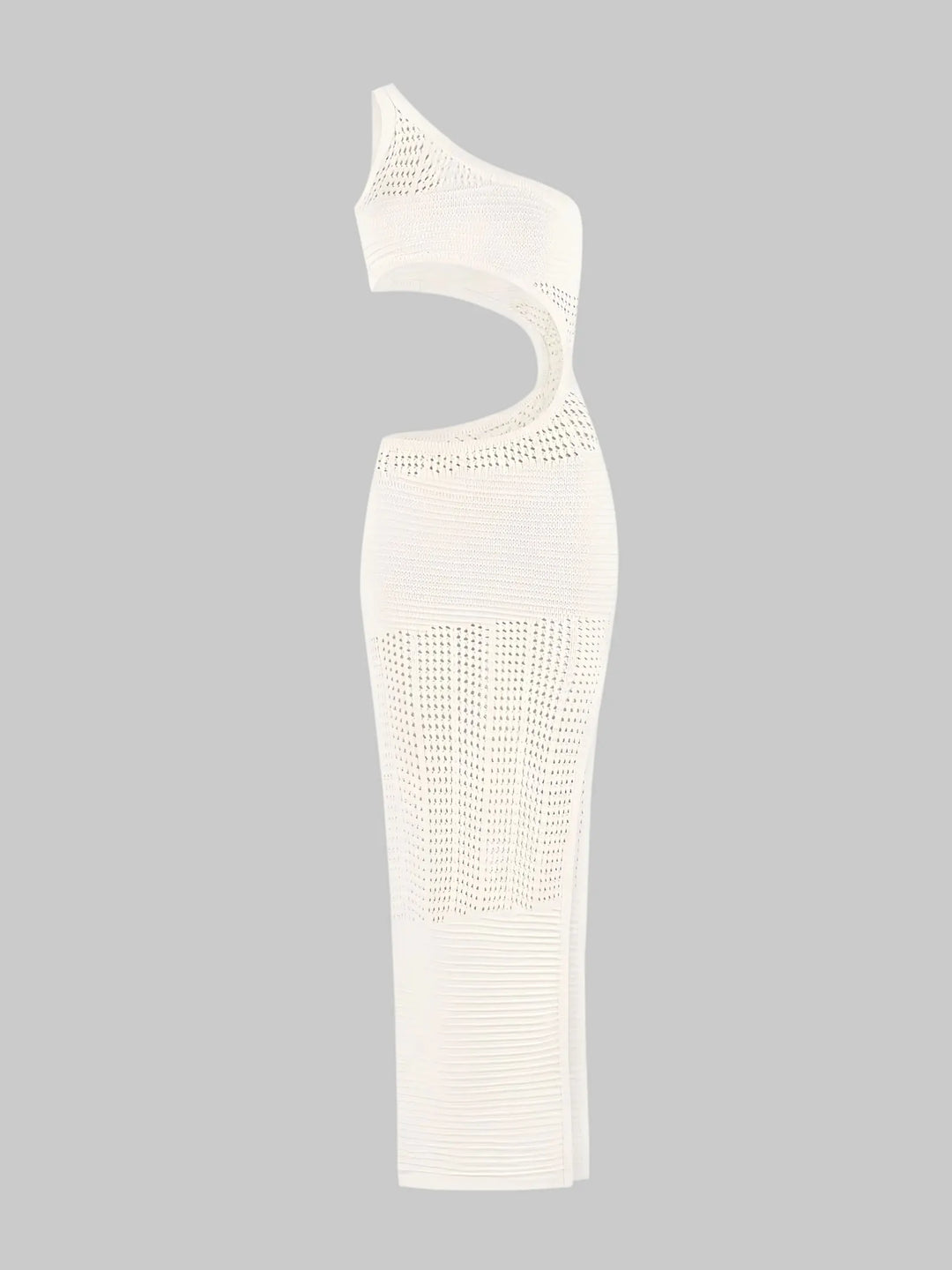 Maxi Beach Mesh Dress with One-Shoulder Design and Exposed Stomach with Slit Detail - MAR