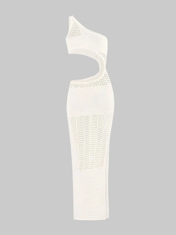 Maxi Beach Mesh Dress with One-Shoulder Design and Exposed Stomach with Slit Detail - MAR