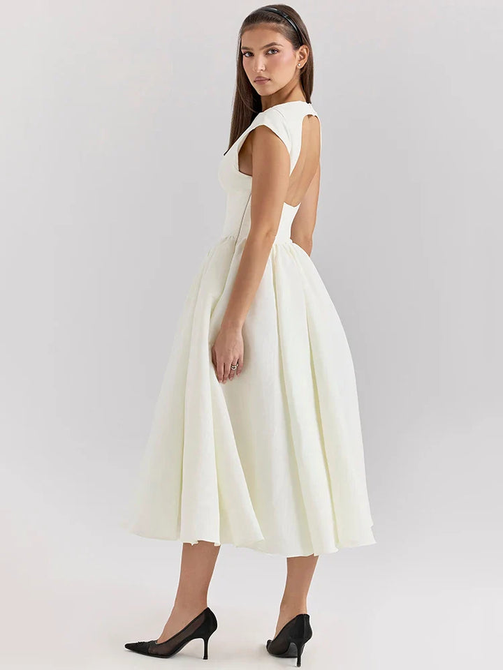 A-Line Midi Dress with Open Back - Rona Lee