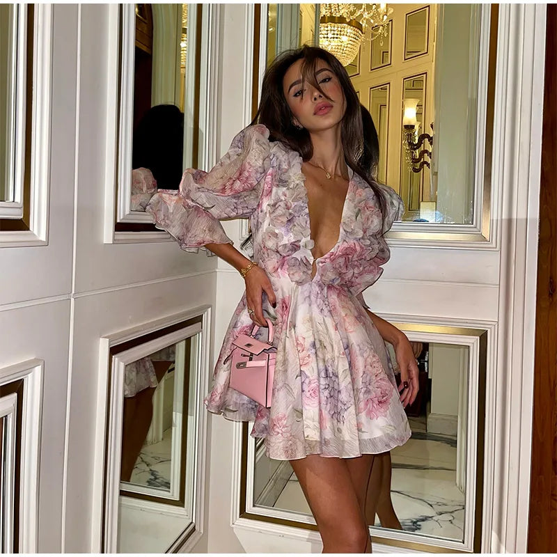 3D Floral Chiffon Ruffled Mini Dress - Mia
