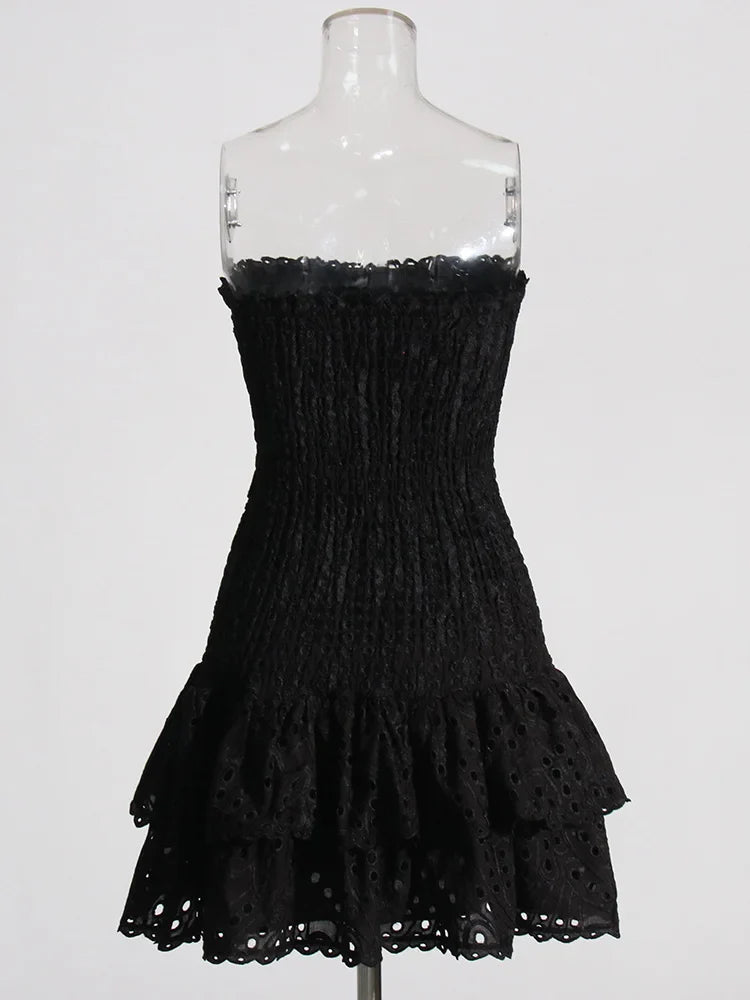 Strapless Mini Dress with Ruching and Ruffle - Diane