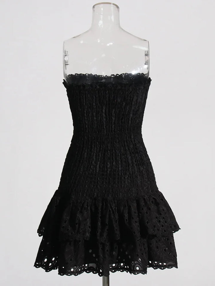 Strapless Mini Dress with Ruching and Ruffle - Diane