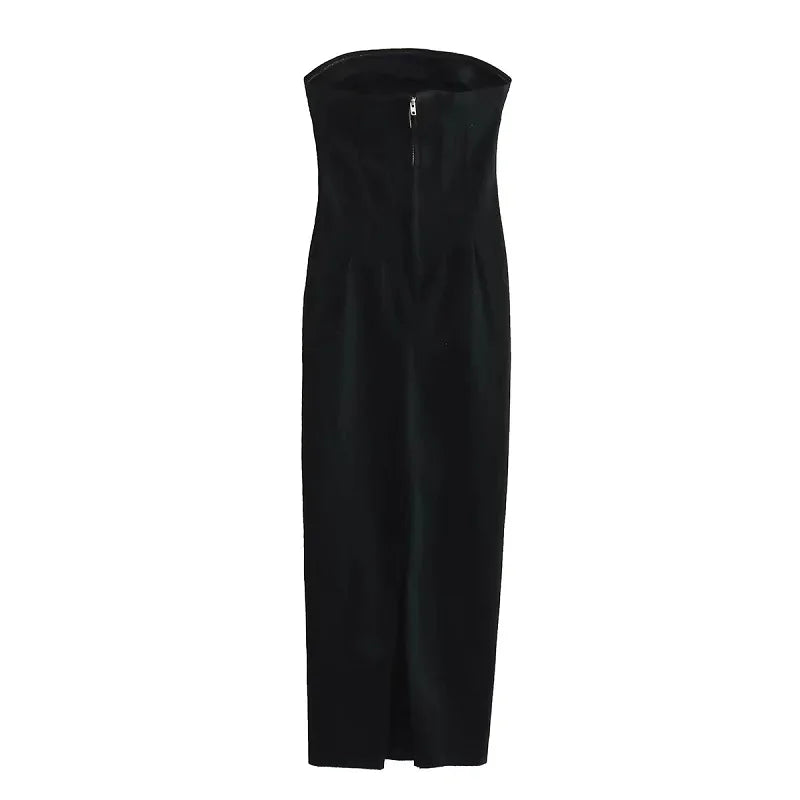 Fitted Strapless Denim Midi Dress - Richie