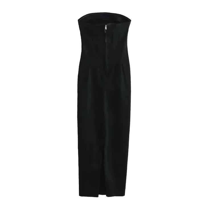 Fitted Strapless Denim Midi Dress - Richie