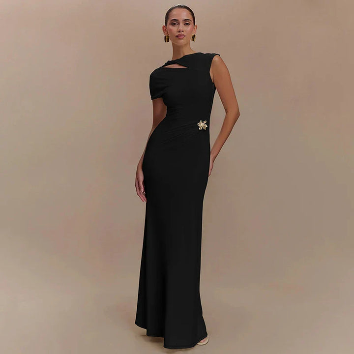 Maxi Open Back Dress with Flower Buckle Detail - Marina