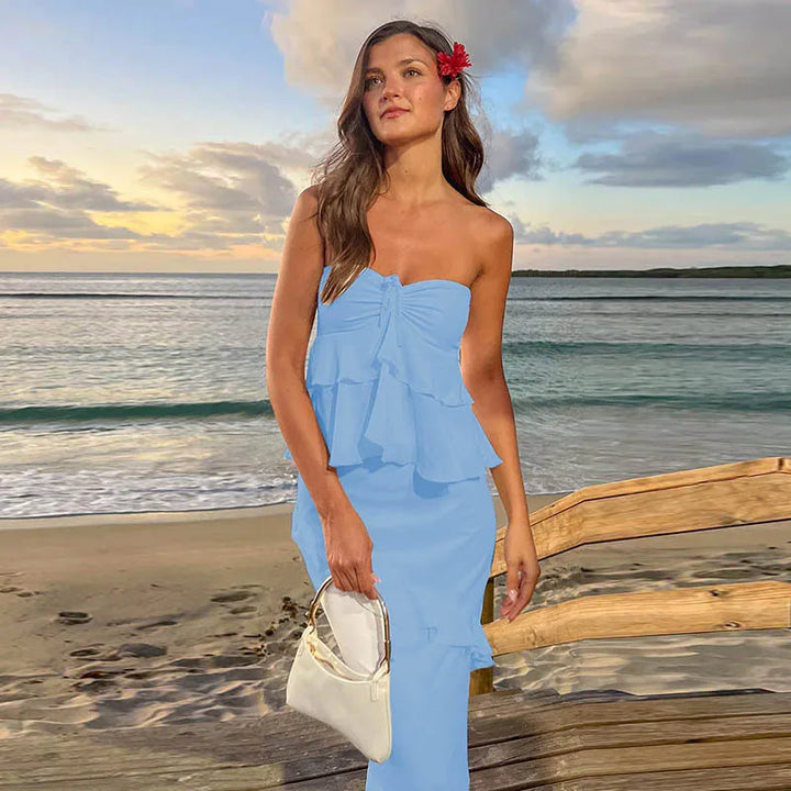 Two-Piece Set with Strapless Top and Maxi Skirt with Ruffle Detail - Sunny