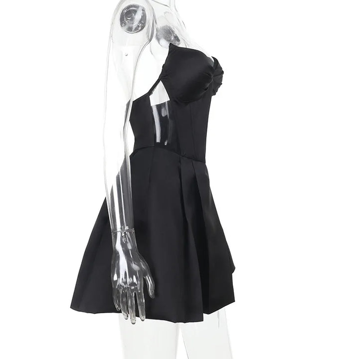 Strapless satin mini dress in A-line cut - Alina
