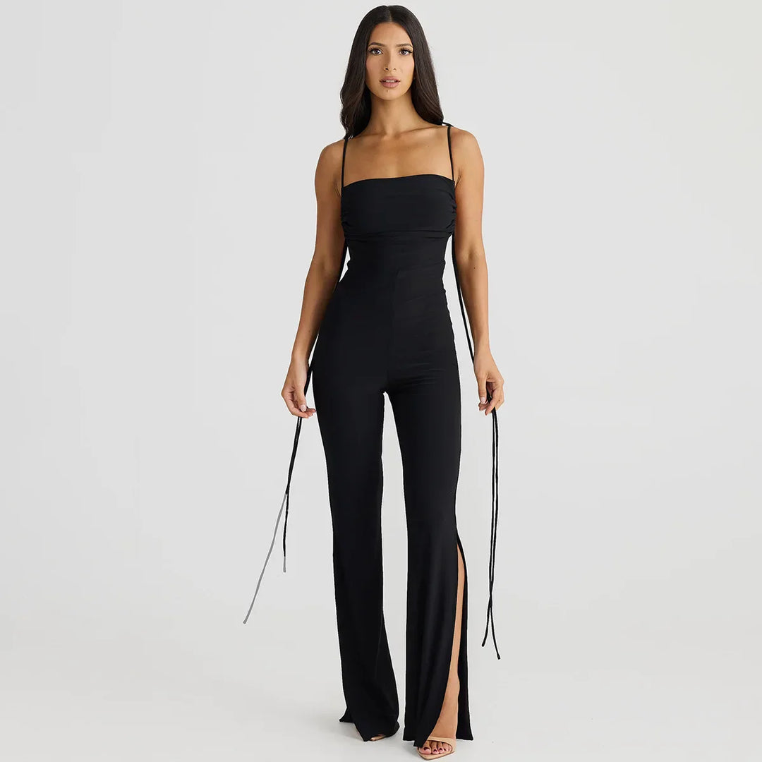 Long Open-Back Jumpsuit with Pedal Push Pants - Melenia