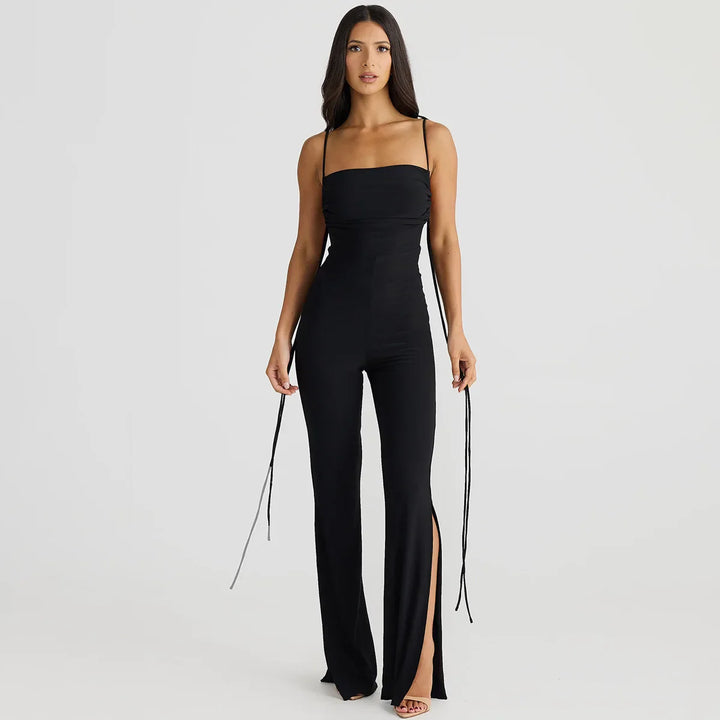 Long Open-Back Jumpsuit with Pedal Push Pants - Melenia