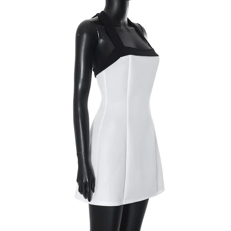 Elegant mini dress with neck tie and open back - Anna El