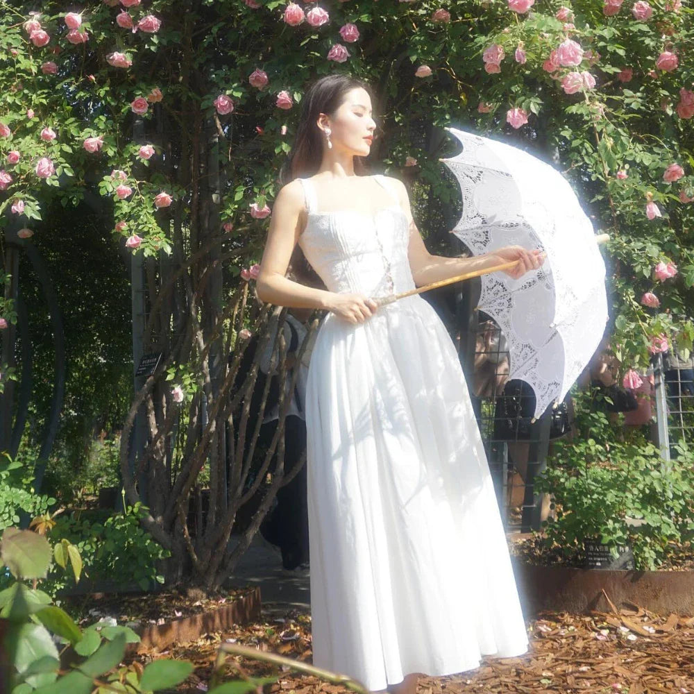 Midi Dress in Country Style with A-Line and Tie Design - SUNRISE