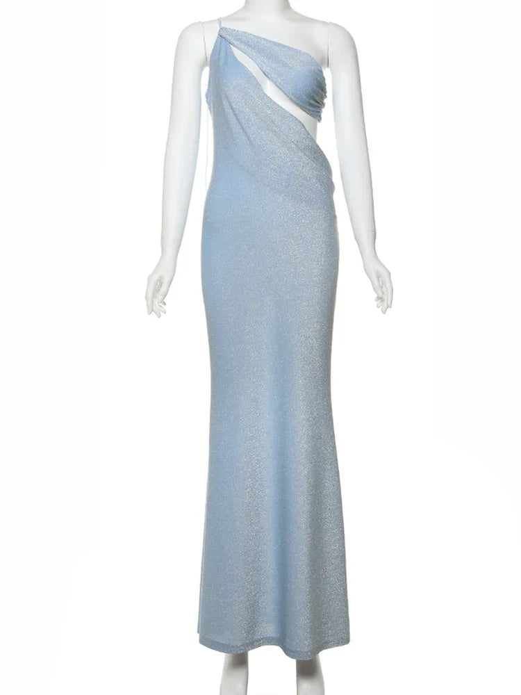 Knitted Sequin Maxi Dress with Cutout and Tie Detail - Cynthia