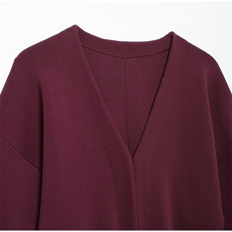 Two-Piece Knit Set with Pin-Closure Cardigan and Mini Skirt - Beatrice
