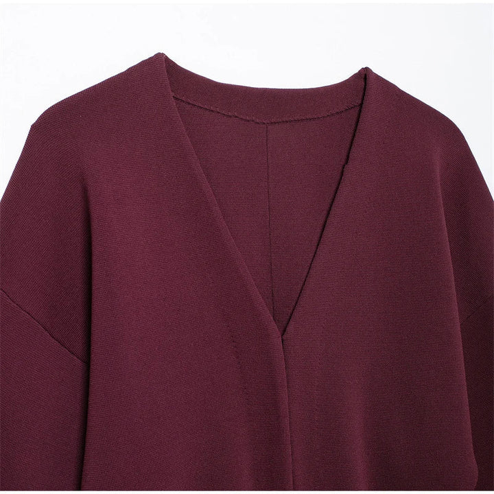 Two-Piece Knit Set with Pin-Closure Cardigan and Mini Skirt - Beatrice