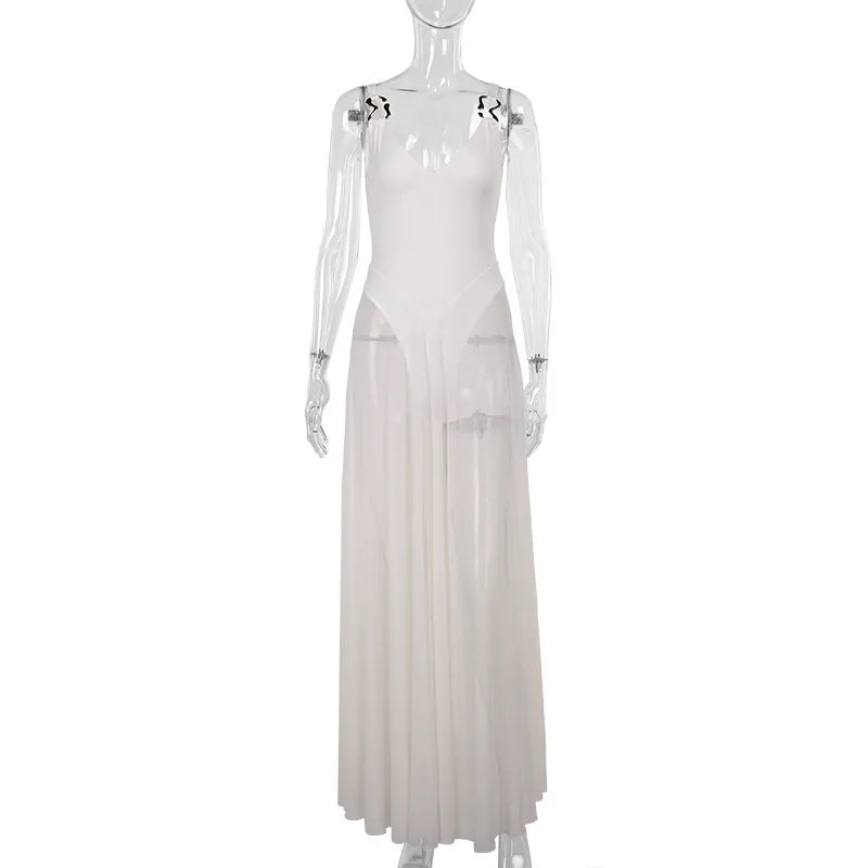 Chiffon Maxi Dress with Buckle Details on Straps - Maria