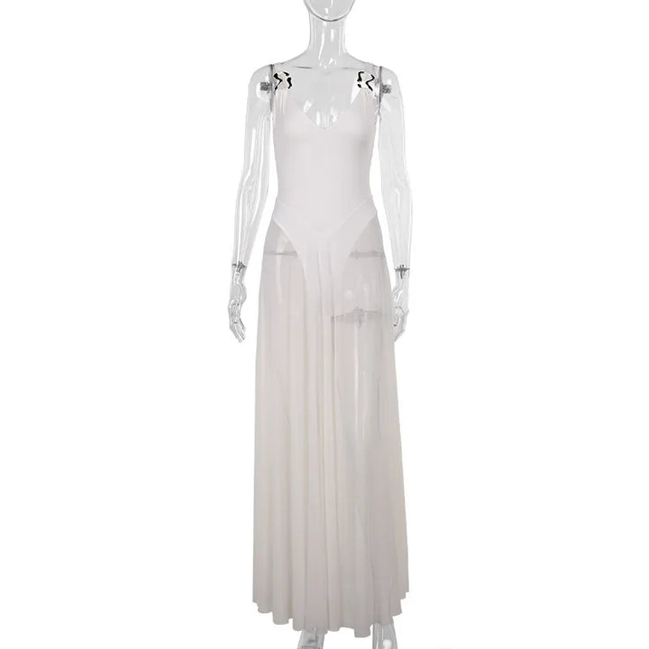 Chiffon Maxi Dress with Buckle Details on Straps - Maria