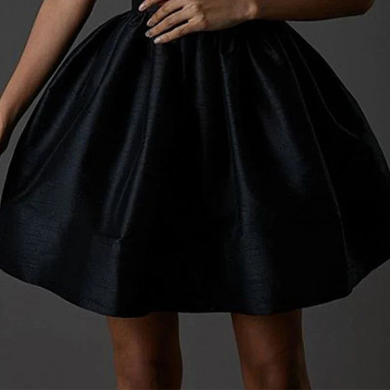 A-Line Satin Mini Dress with Sequin Straps - Miel
