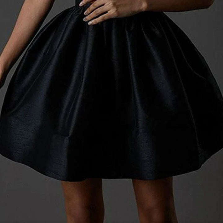 A-Line Satin Mini Dress with Sequin Straps - Miel