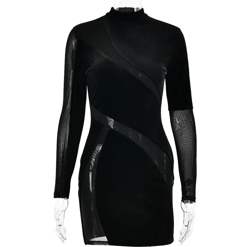 Velvet mini dress with mesh design - TESA