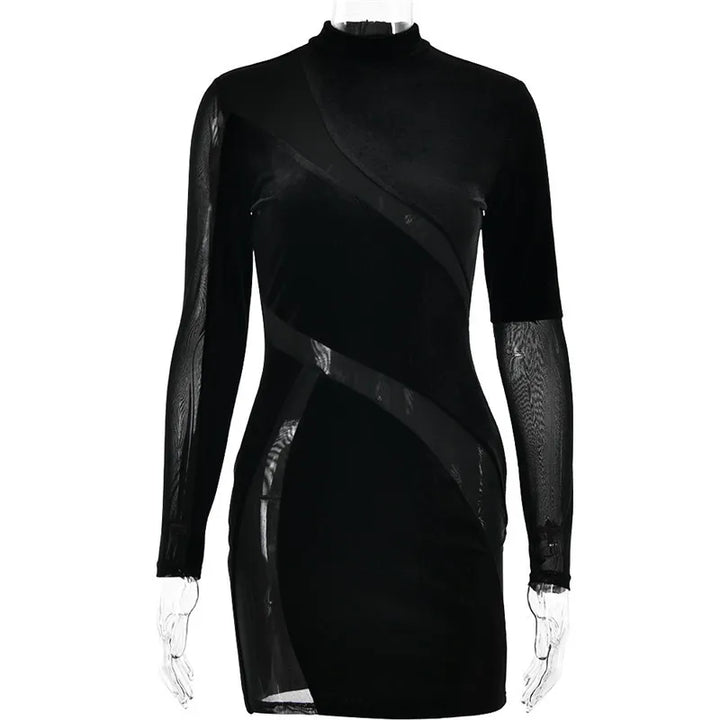 Velvet mini dress with mesh design - TESA