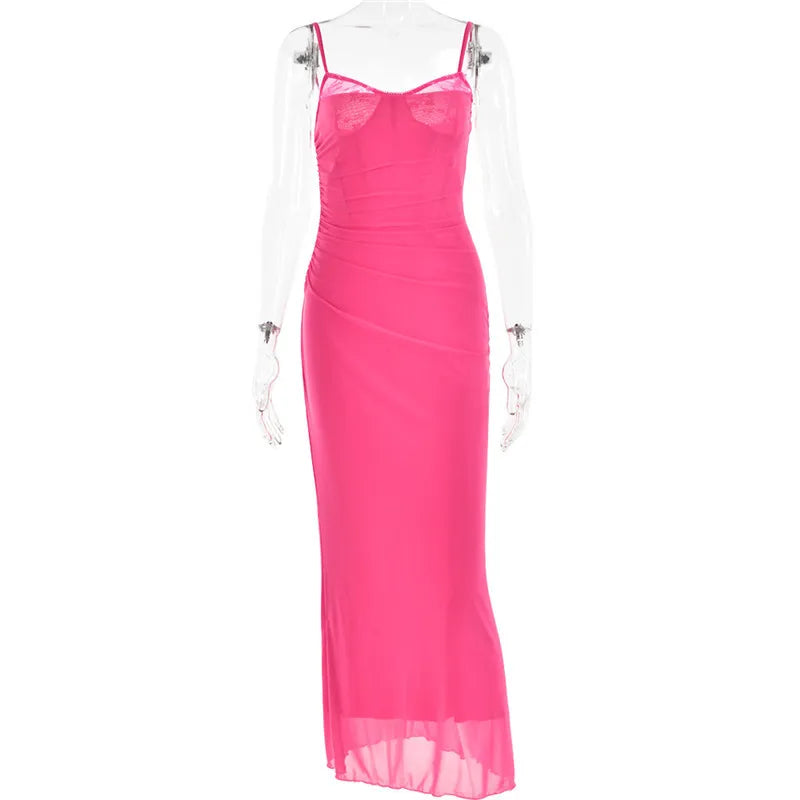 Fitted Maxi Chiffon Dress with Lace Details - Rosalia