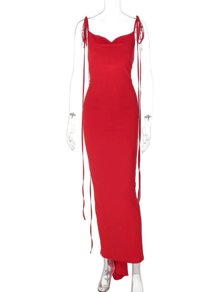 Fitted Maxi Dress with Floral Applique Detail and Open Back - Mariana