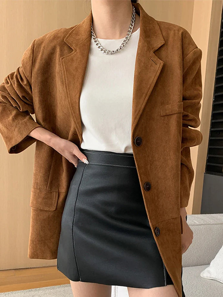 Suede Jacket with Button Details - Jale