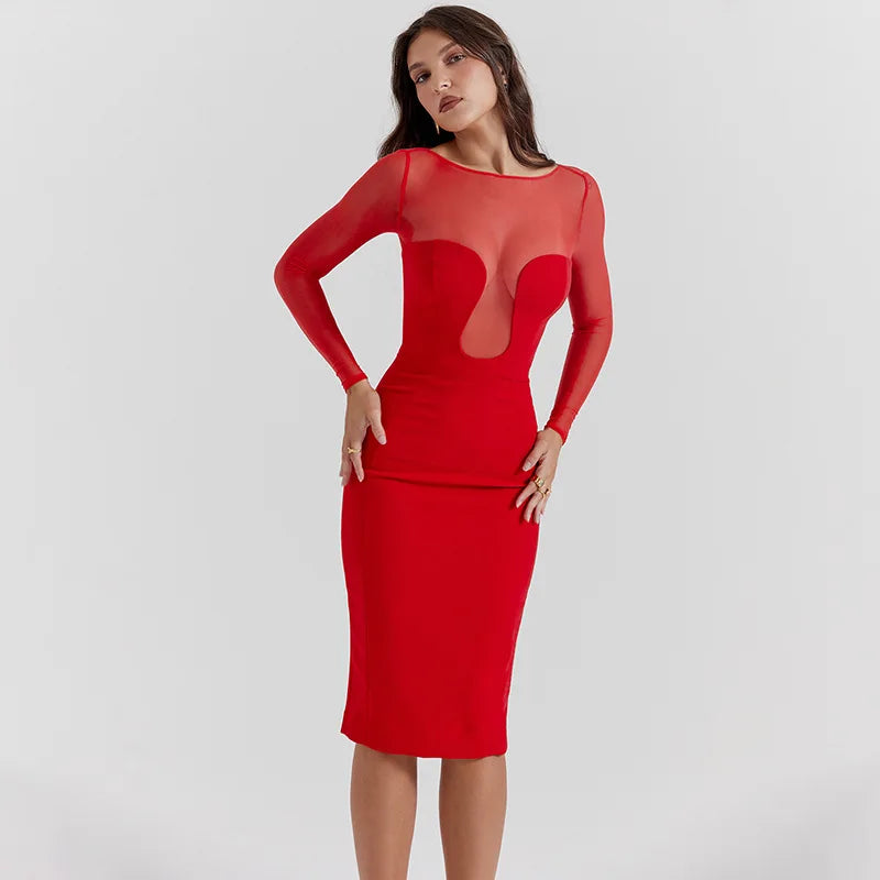 Midi Dress with Chiffon Detail - Tanir