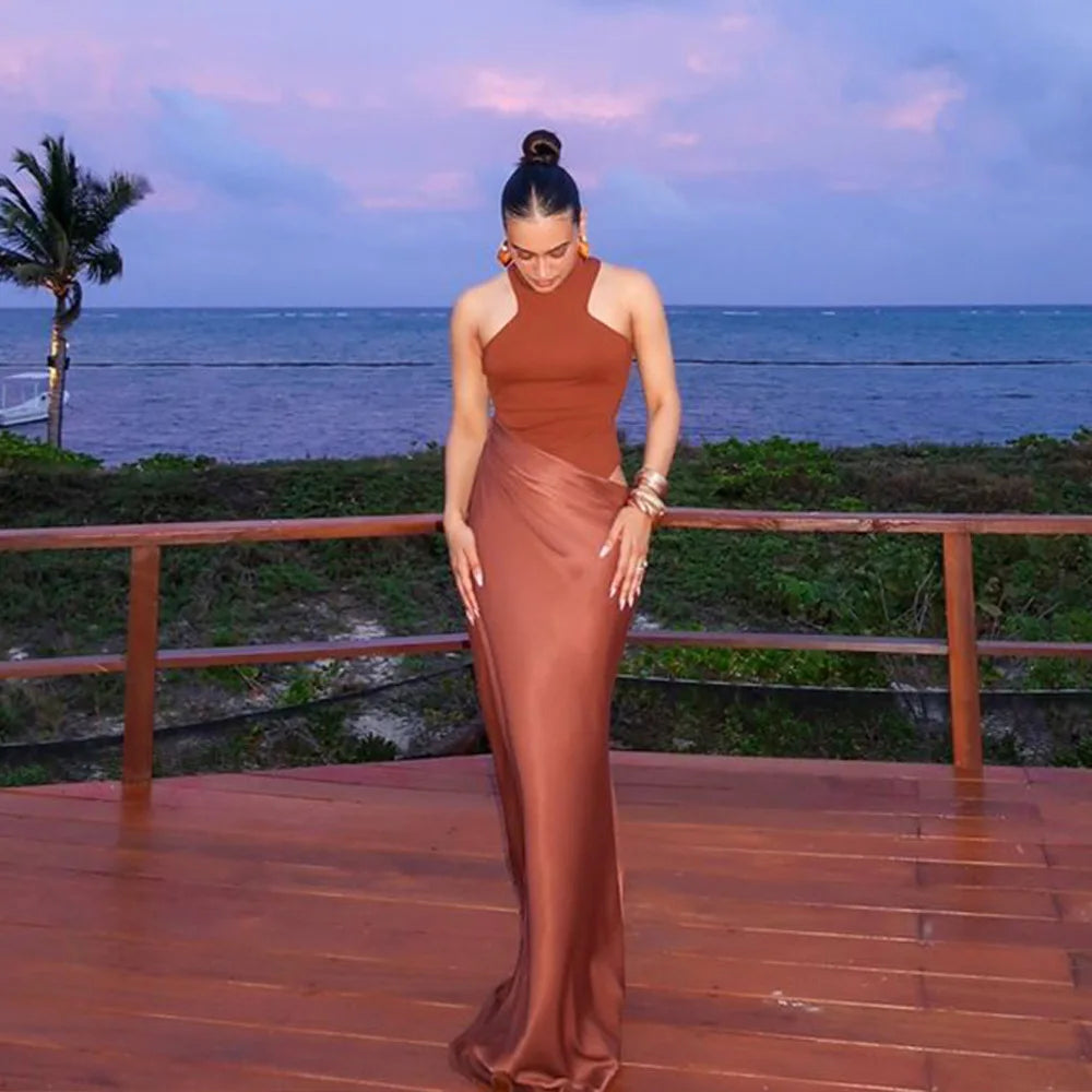 Maxi Dress with Fitted Bodysuit and Satin Skirt - Maris