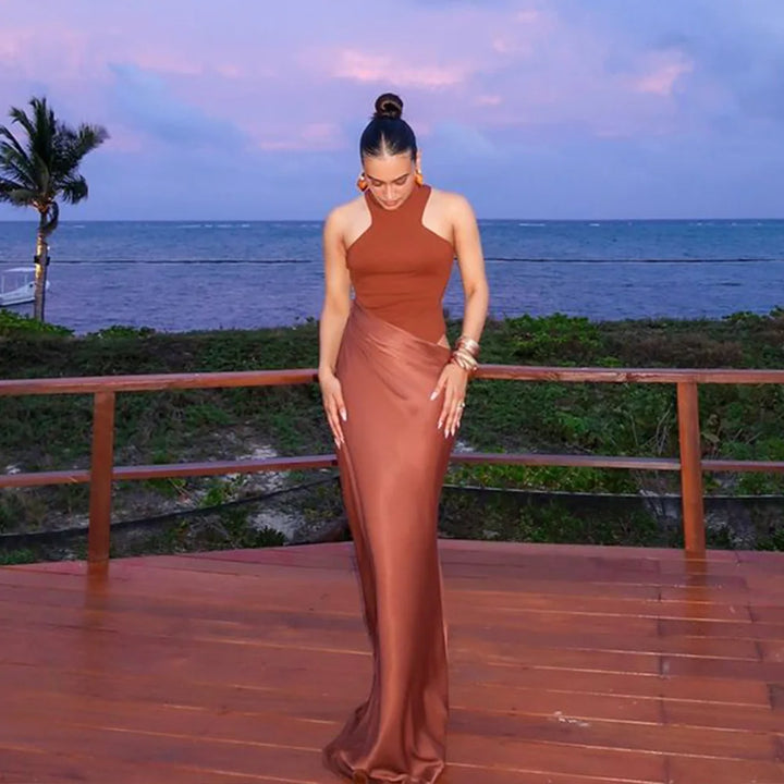 Maxi Dress with Fitted Bodysuit and Satin Skirt - Maris