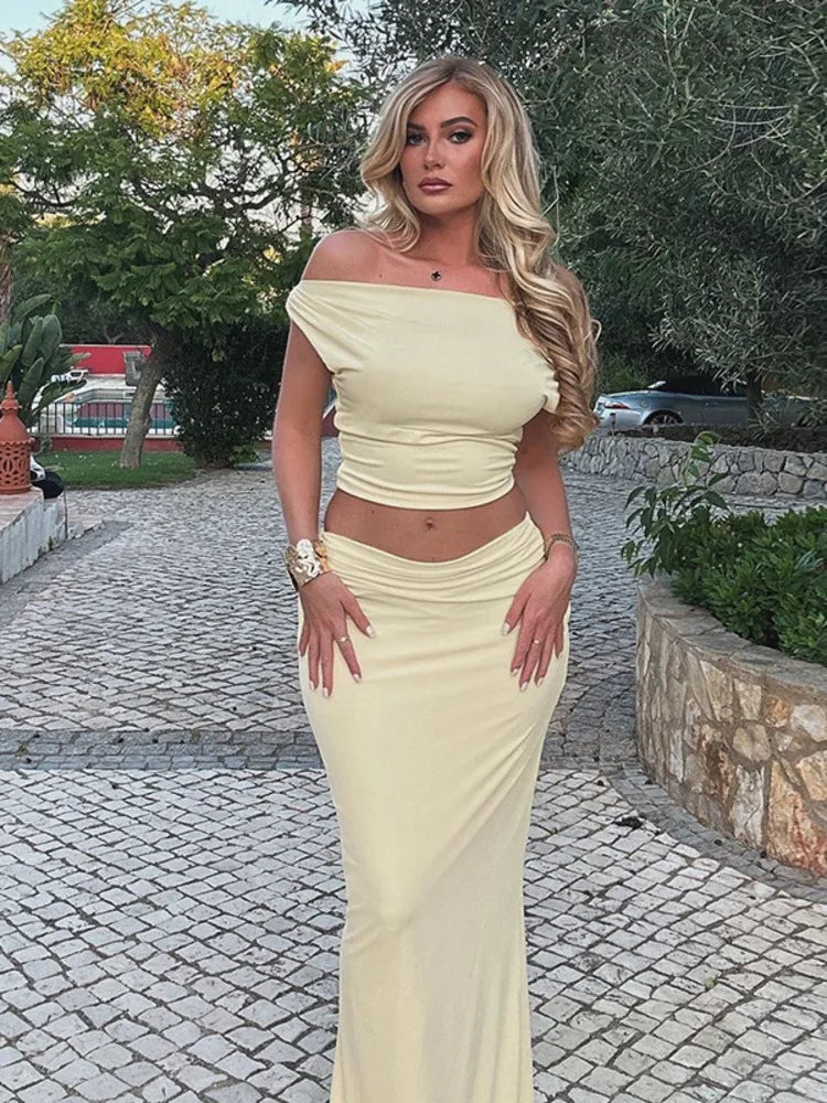 סט שני חלקים חצאית מקסי וחולצת כתפיים חשופות - ינאי