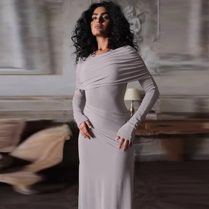 שמלת מקסי צנועה בעיצוב כיווצים - שריי