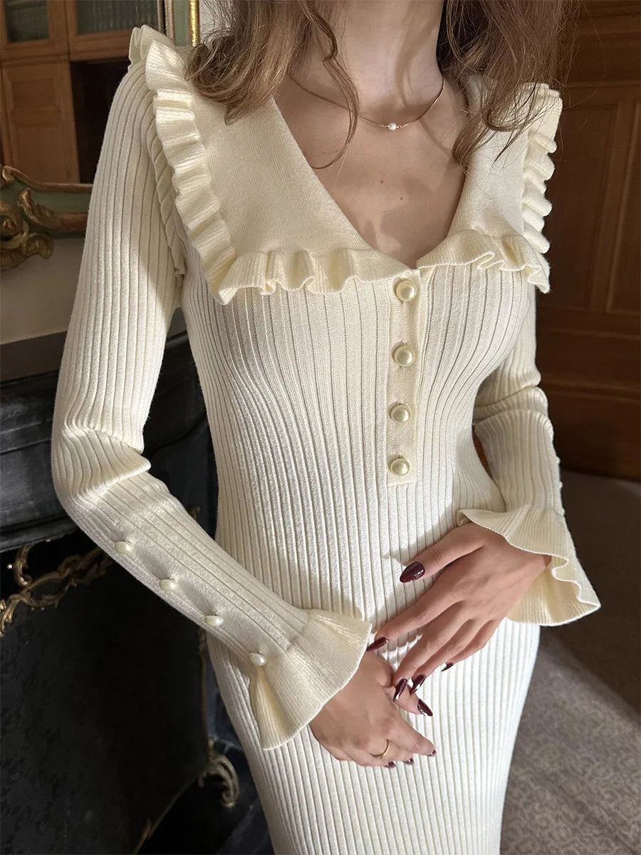 Vintage Style Knitted Midi Dress - Love