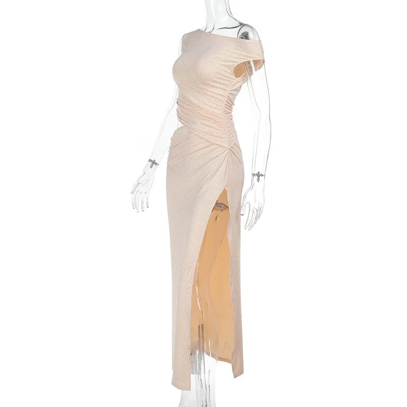 Maxi Dress with Glittering Sequins, Cutout and Slit Design - Orina