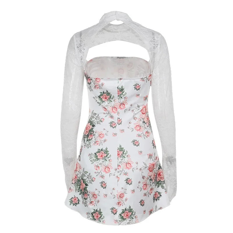Floral mini dress with lace decoration - Sigal