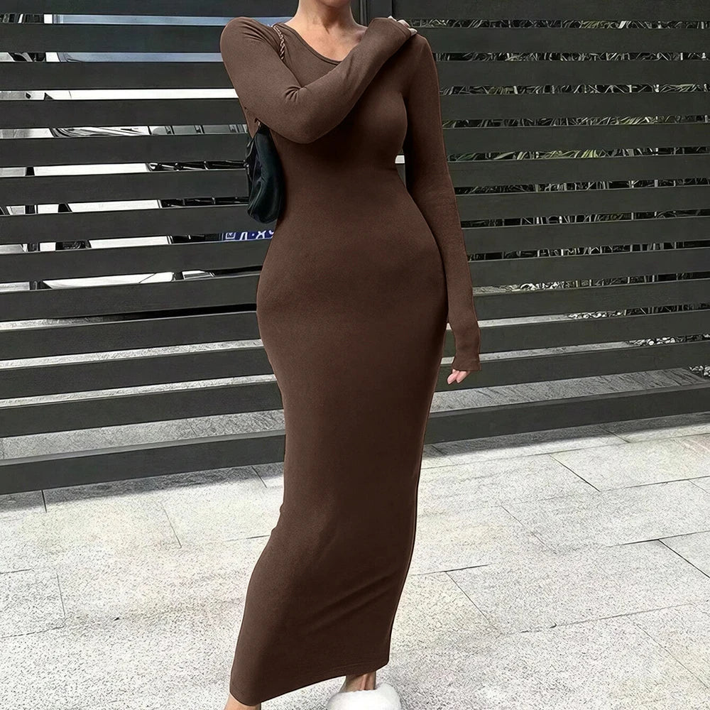 Basic Fitted Knit Maxi Dress - Vanessa