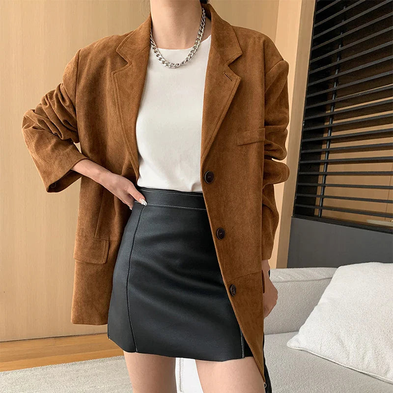 Suede Jacket with Button Details - Jale