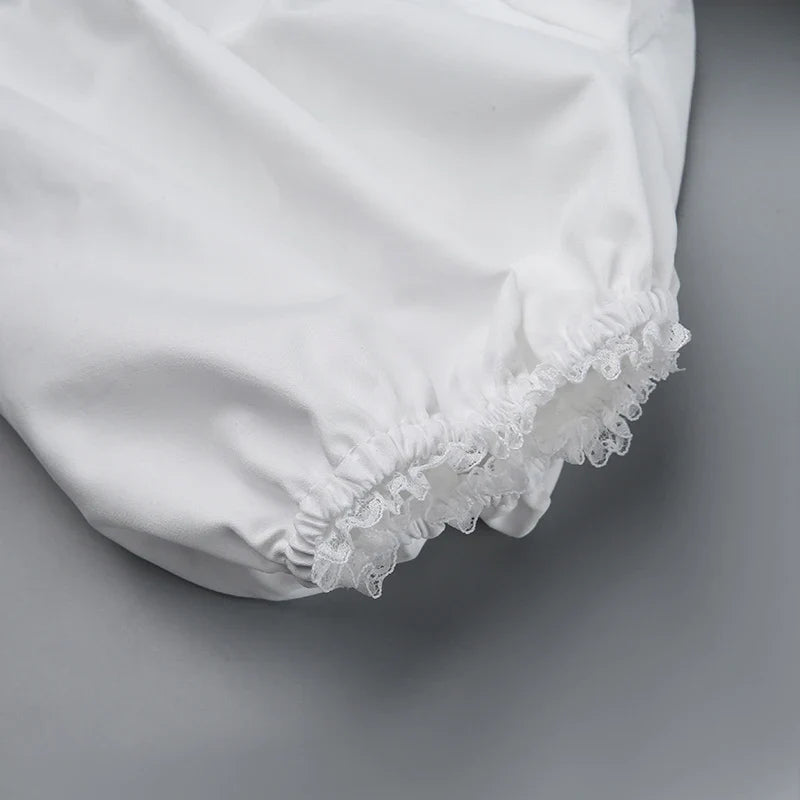 Midi Dress with Rustic Design, Puff Sleeves and Lace Decoration - Rosie