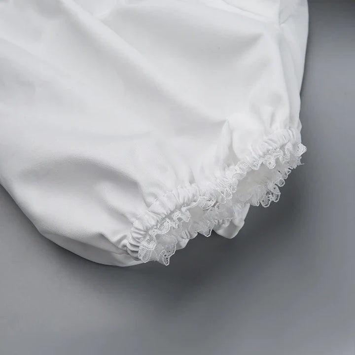 Midi Dress with Rustic Design, Puff Sleeves and Lace Decoration - Rosie