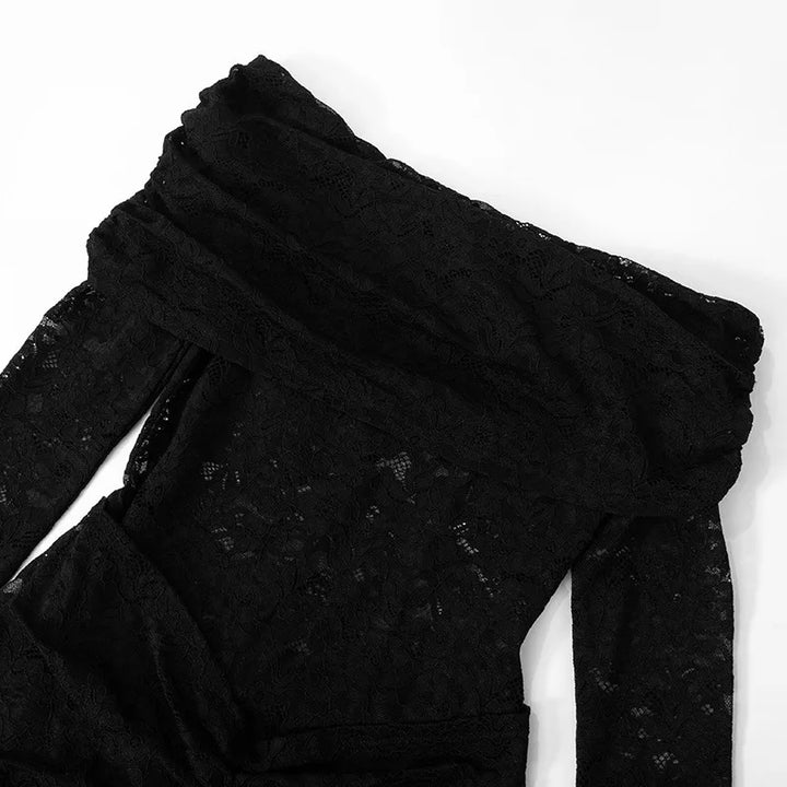 Lace jumpsuit with train and off-shoulder design - Gefen