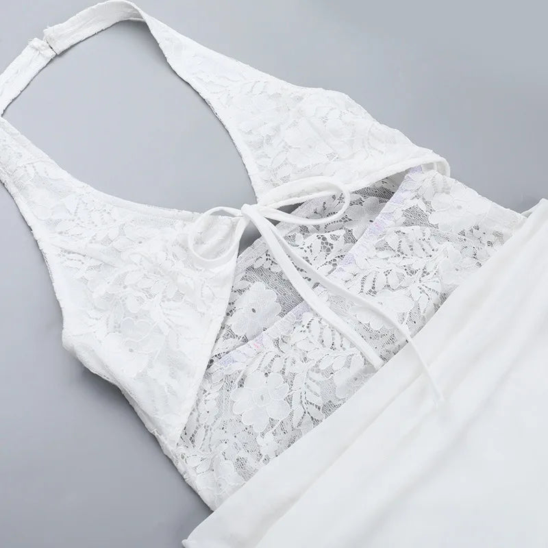 Mini dress with lace trim and open back - Yaz