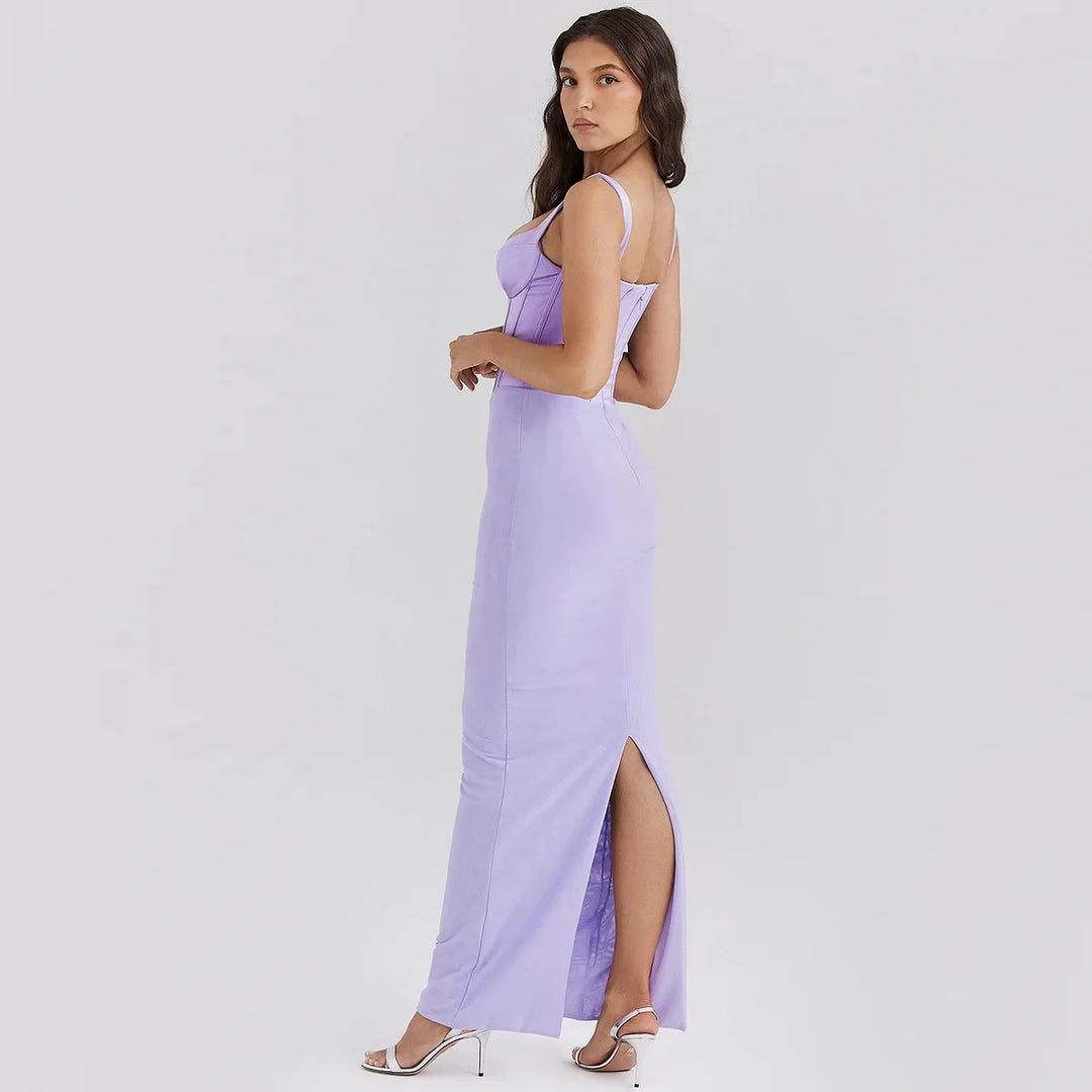 Mesh Maxi Dress with Satin Corset Design - Mariam